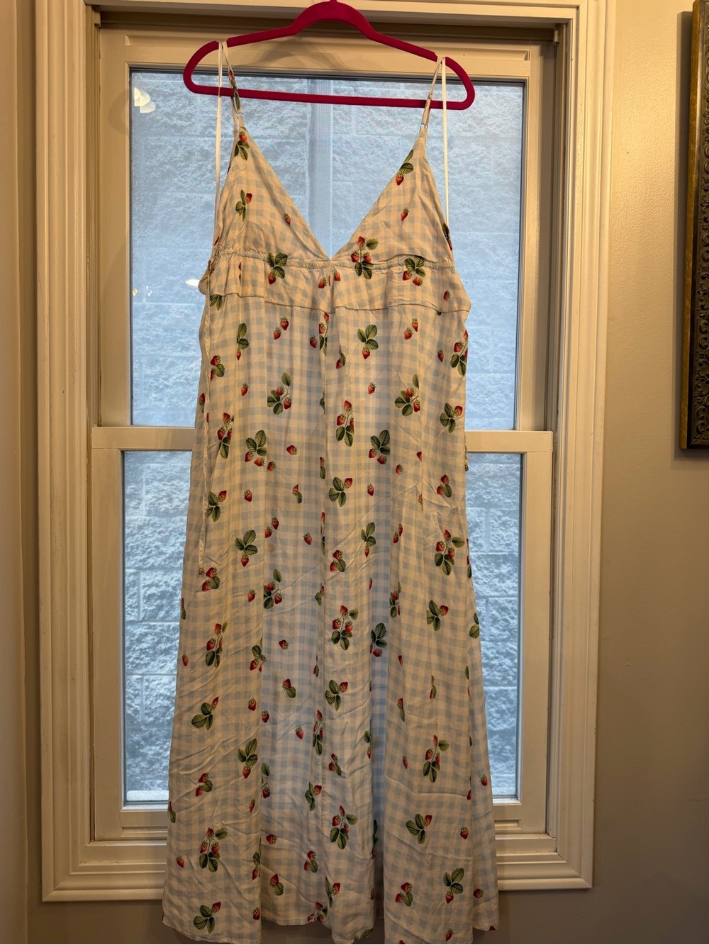 Lightweight White Strawberry-Print Slip Dress